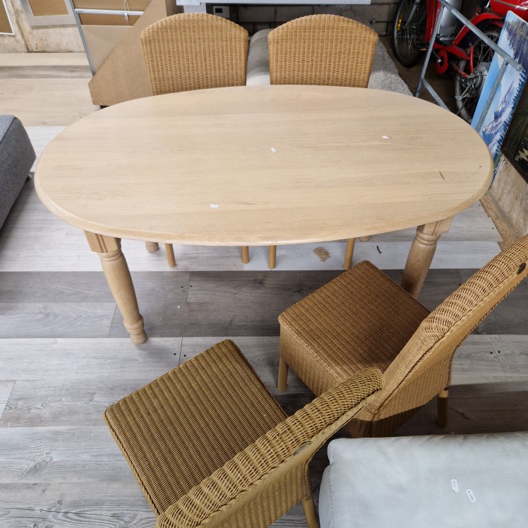 Ovale eettafel set blank hout met rieten stoelen - Afbeelding 4