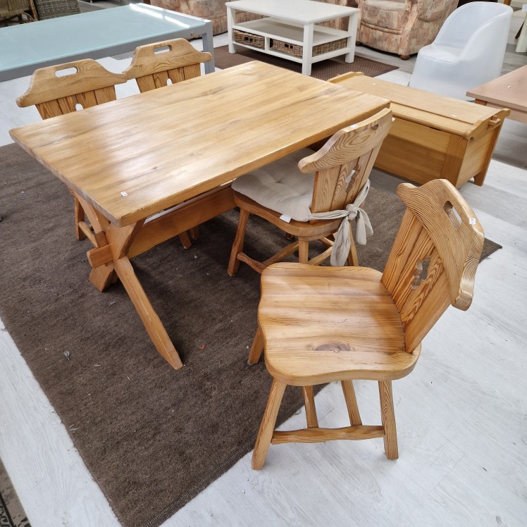 Grenen eettafel set jaren 80