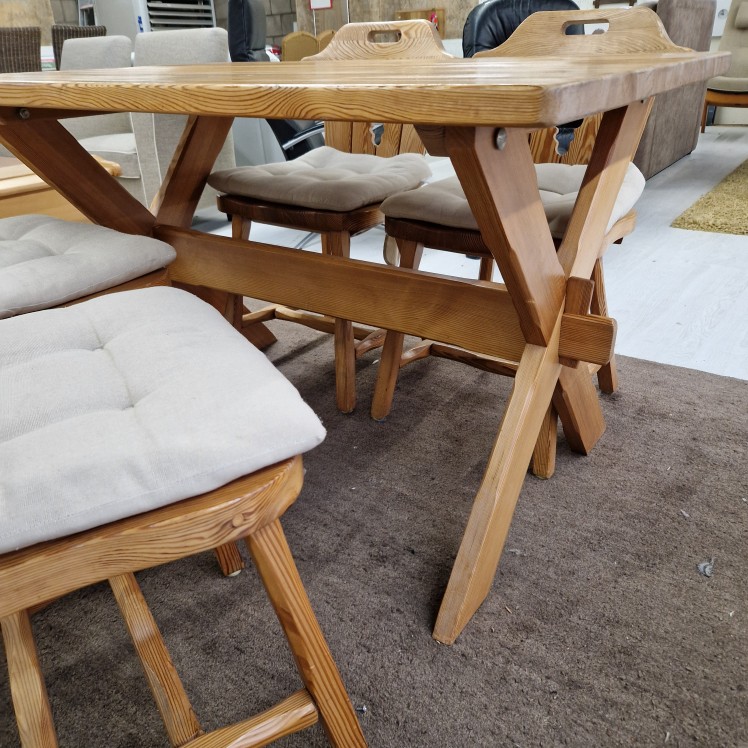 Grenen eettafel set jaren 80 - Afbeelding 3