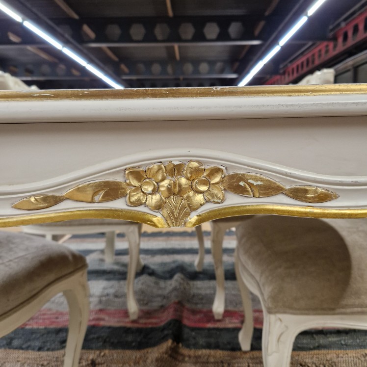 Barok eettafel plus vier stoelen wit/gouden details - Afbeelding 6