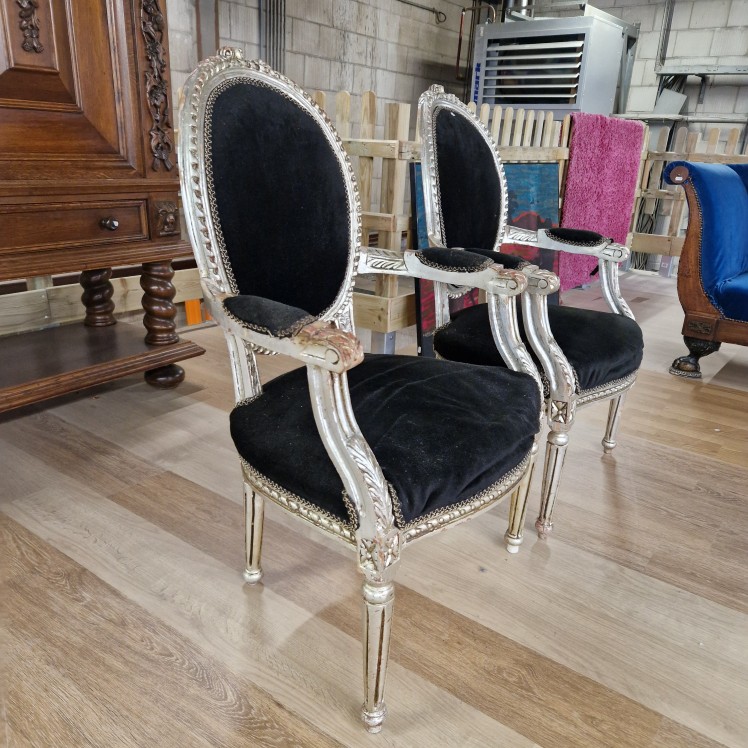 Barokstoelen zilver met zwart - opknappers