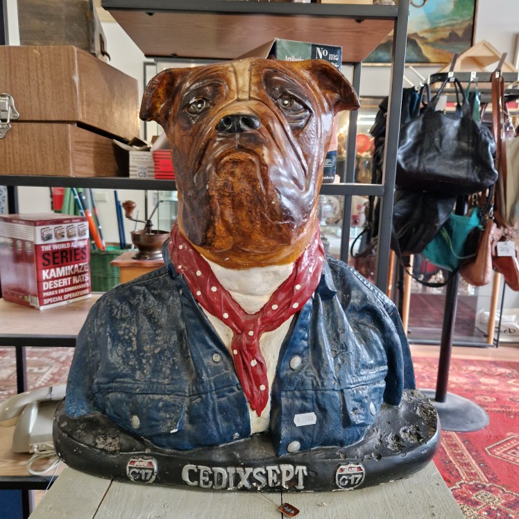 Vintage Cedixsept Bulldog Buste - Reclamebeeld Spijkerjas