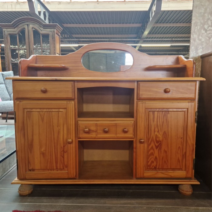 Grenen dressoir met spiegel en lades