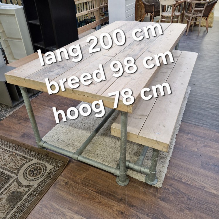 Stijgerhouten eettafel met bankje, nieuwstaat - Afbeelding 7