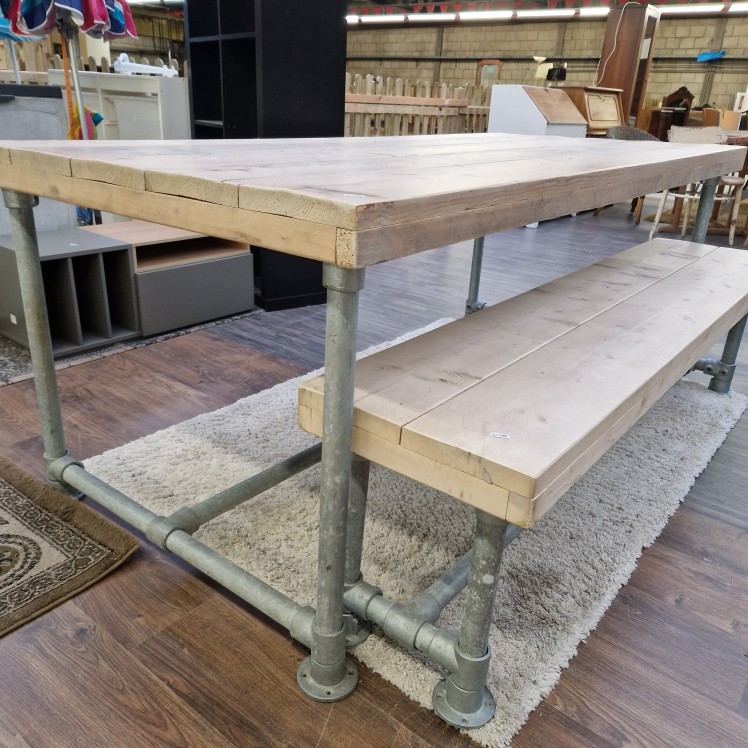 Stijgerhouten eettafel met bankje, nieuwstaat - Afbeelding 5