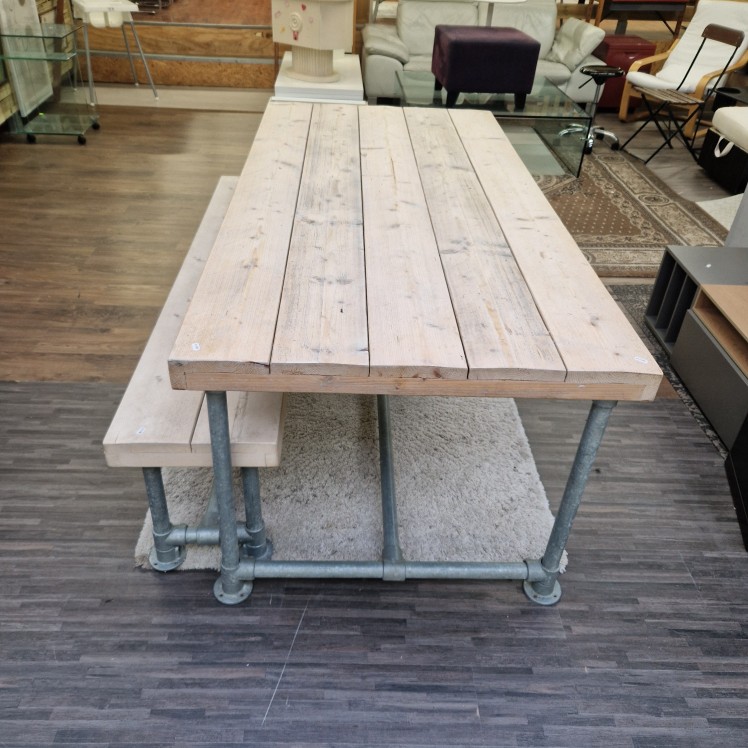 Stijgerhouten eettafel met bankje, nieuwstaat - Afbeelding 6