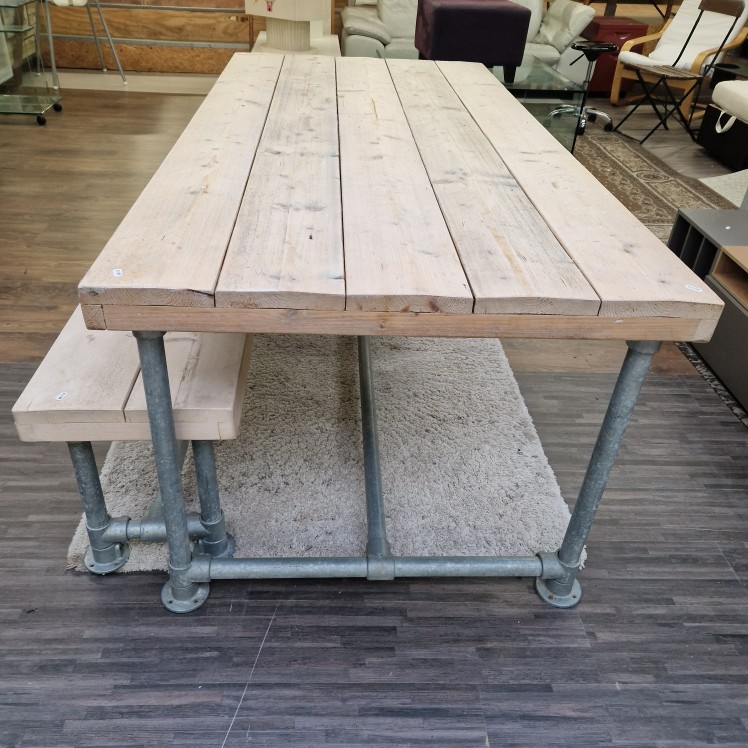 Stijgerhouten eettafel met bankje, nieuwstaat - Afbeelding 4