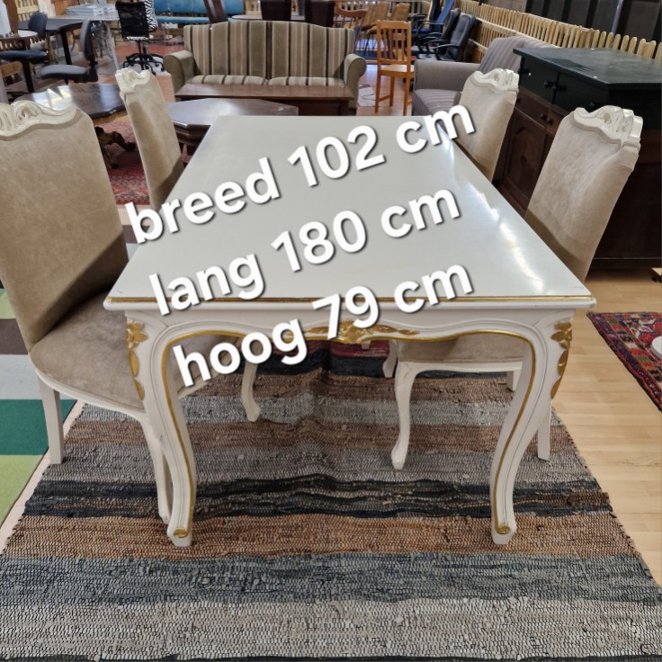Elegante Eettafel met Goudkleurige Details en 4 Stoelen - Afbeelding 4