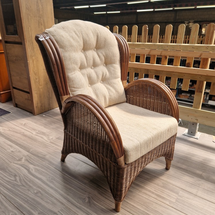 Vintage Rotan fauteuil. Jaren 70 met kussens