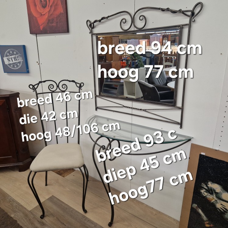 Smeedijzeren kaptafel met stoel en spiegel - Afbeelding 6
