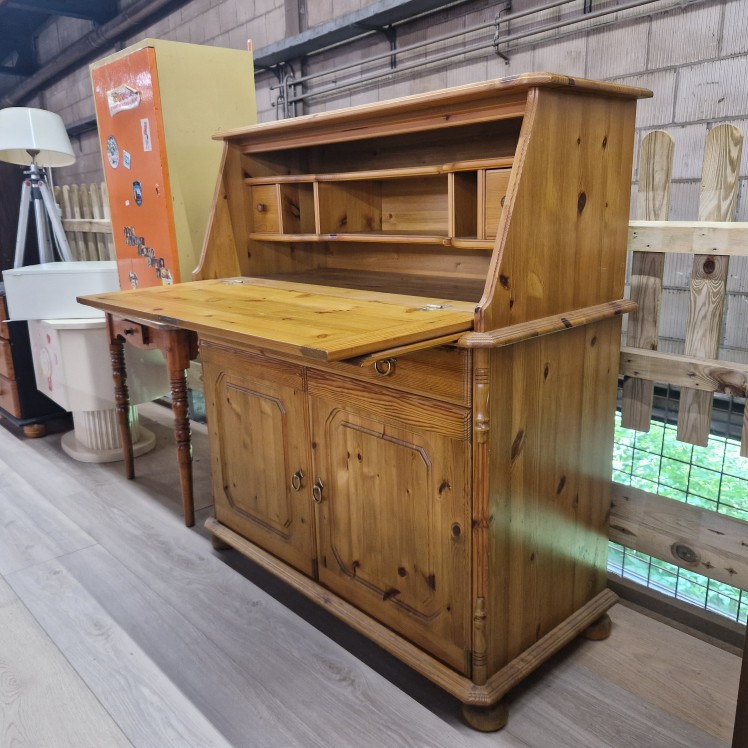 Grenen secretaire - Vintage houten bureau met opbergruimte
