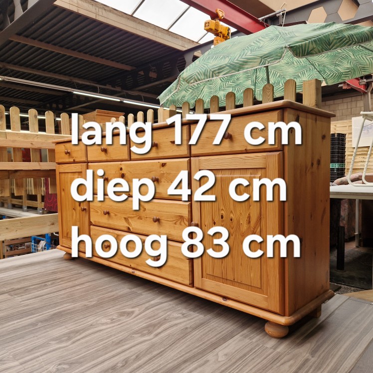 Grenen dressoir met bijhorende spiegel - Afbeelding 6